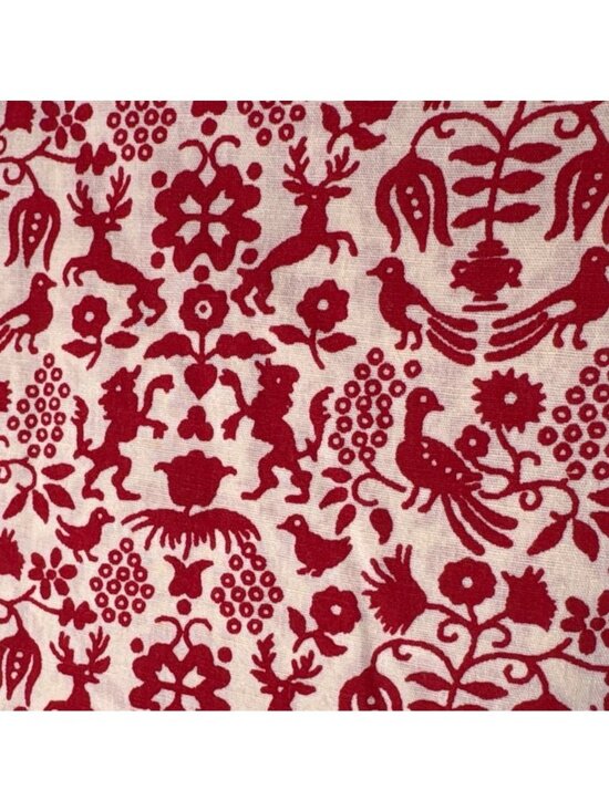 Other - Red & Cream Cotton Fabric Folk Animal Pattern 1/2 yard x 44"